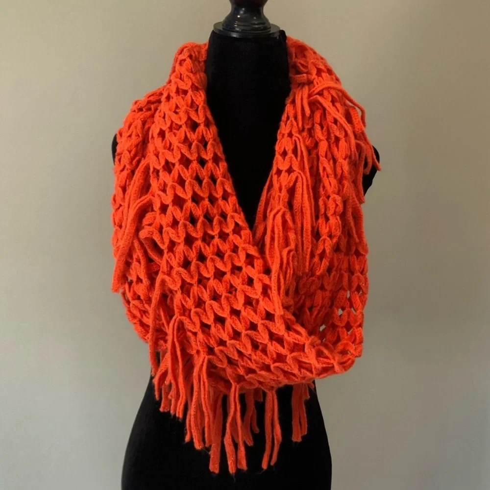 Steve Madden Orange Metallic Fringe Infinity Scarf